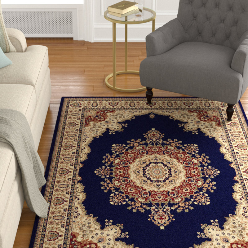 Astoria Grand Clarence Oriental Navy Blue/Beige Area Rug & Reviews
